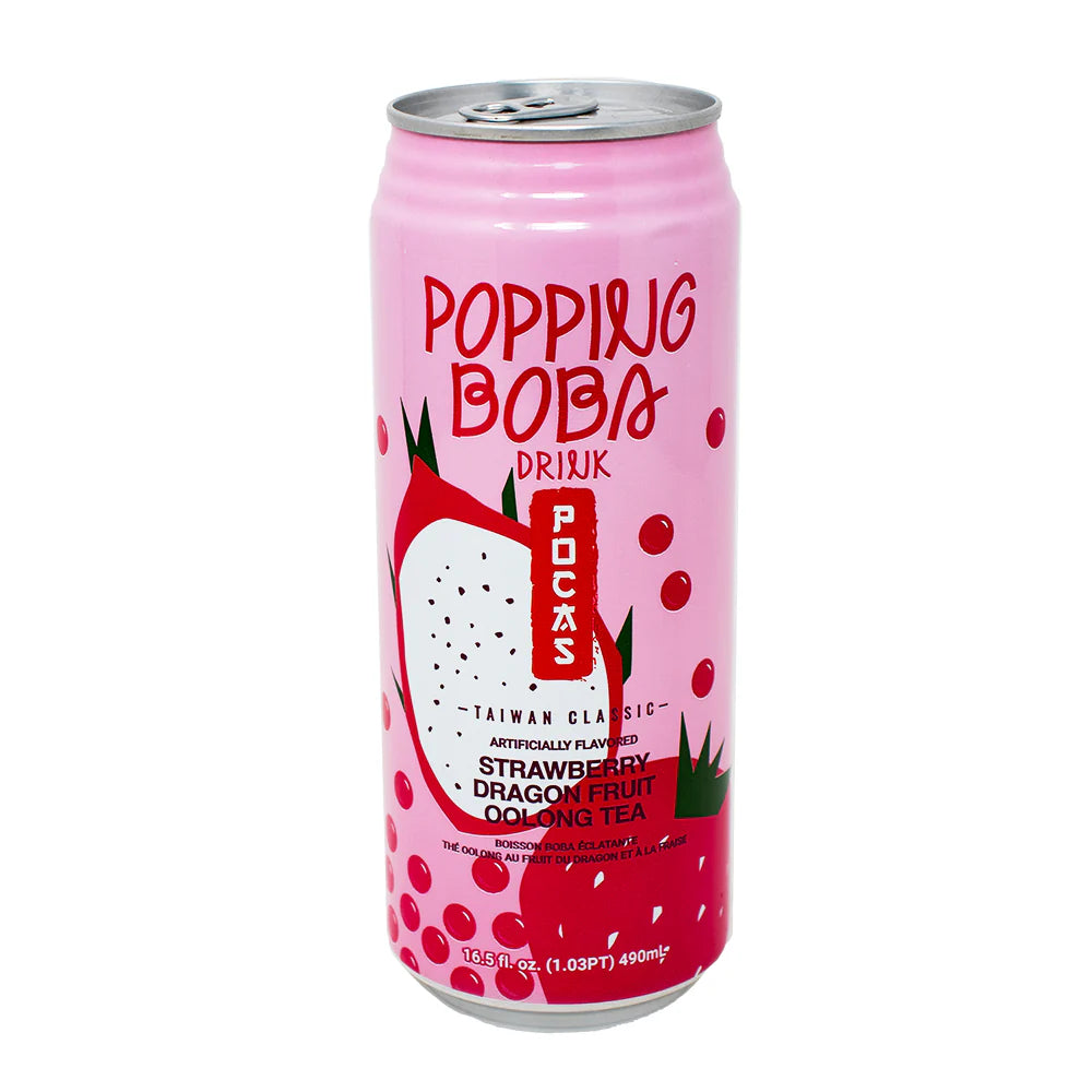 Pocas Popping Boba Strawberry Dragon Fruit Oolong Tea Drink - 16.5 Fl Oz