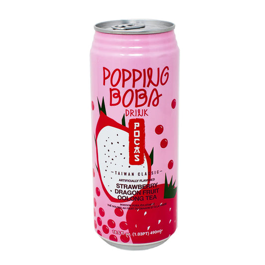 Pocas Popping Boba Strawberry Dragon Fruit Oolong Tea Drink - 16.5 Fl Oz